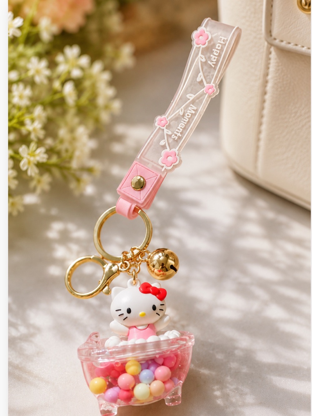 New Hello Kitty Liquid Confetti Bathtub Hello Kitty Bag Charm Keychain Kawaii